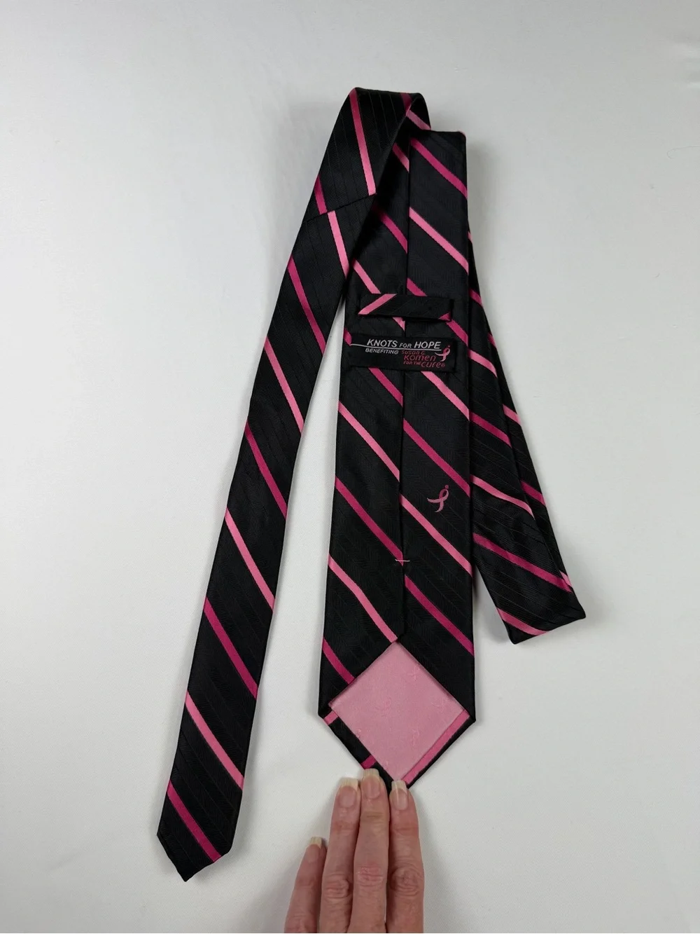 Breast Cancer Awareness Tie - Black with Pink Ribbon Stripe  Classic and Stylish
